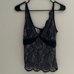 Vintage Moda International Black Lace Tank w/ Purple lining Y2K Size S